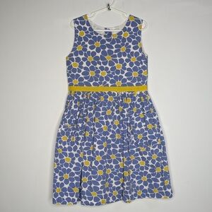 Mini Boden Blue White Yellow Floral Cotton Summer Sun Dress 7-8